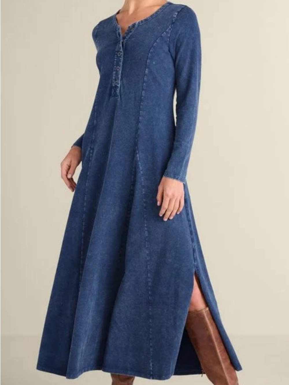 Soft Surroundings Janet knit denim look Maxi Dress w/Long Sleeves minimalist - Picture 15 of 15